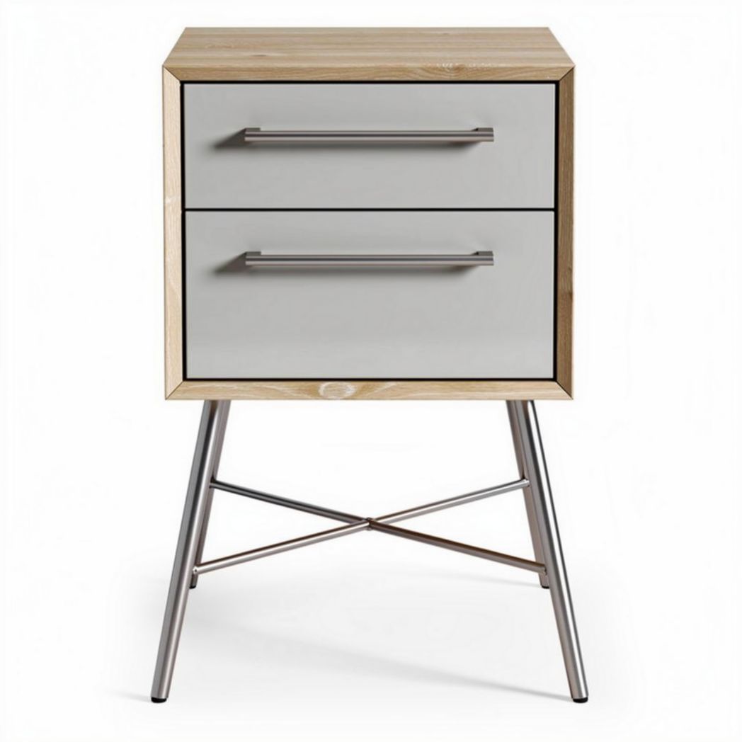 Nightstand with two drawers in gray and natural wood finish measuring 50 x 40 x 60cm