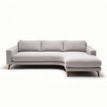 Curved sectional sofa in light gray fabric with wooden legs 250 x 100 x 85cm