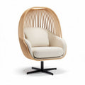Natural wood frame chair with cushioned seat for indoor or outdoor use