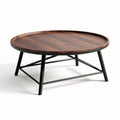 Round coffee table with wooden top and metal legs 80 x 80 x 45cm