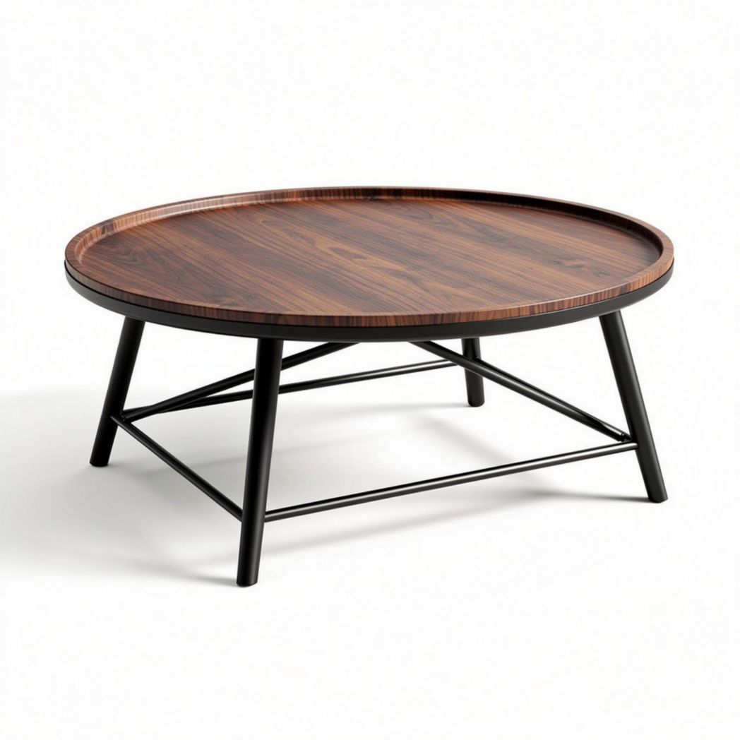 Round coffee table with wooden top and metal legs 80 x 80 x 45cm