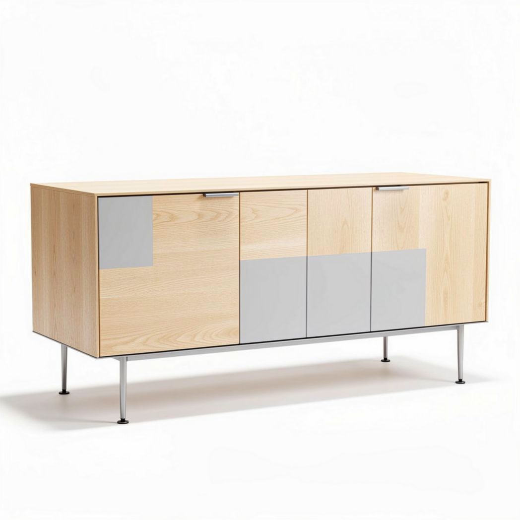 Wooden sideboard with gray accents and metal legs 100 x 40 x 75cm