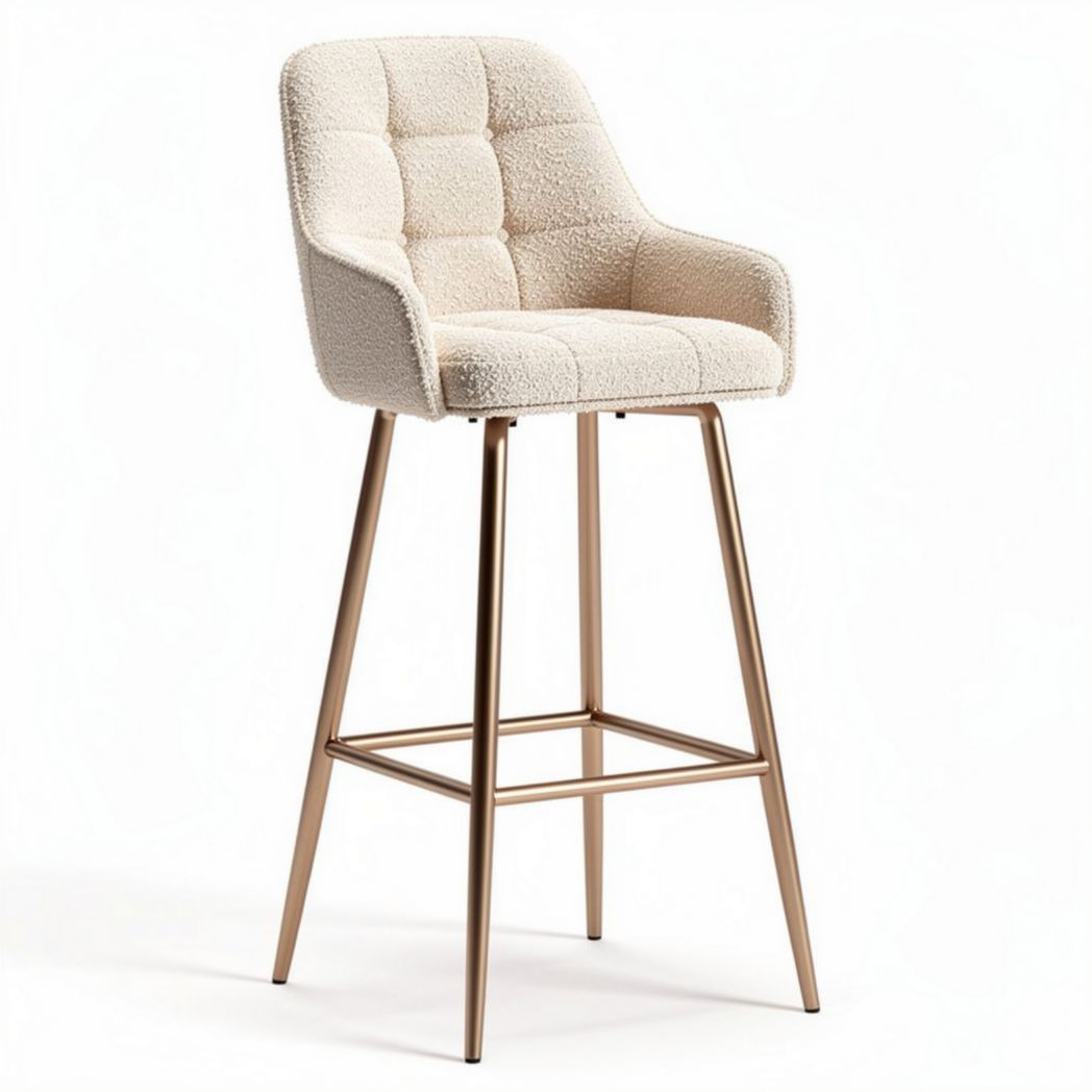 Upholstered bar stool in beige fabric with metal legs 45 x 50 x 100cm
