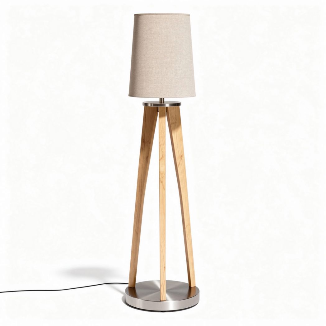 Bamboo floor lamp with fabric shade and modern tripod design 25 x 25 x 150cm