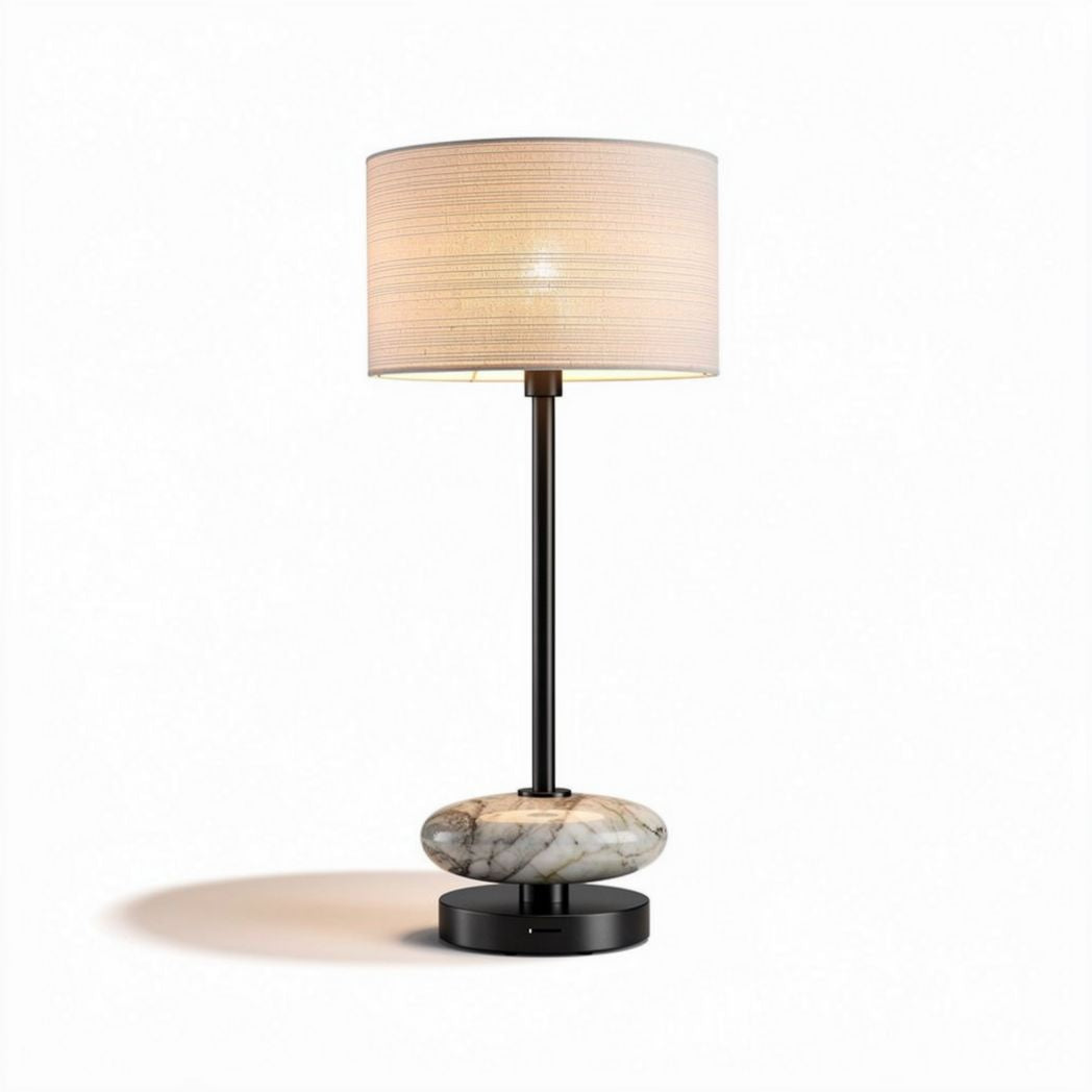 Marble base table lamp with fabric shade and metal stem 30 x 15 x 50cm