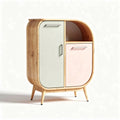 Bamboo cabinet with curved design and two-tone doors dimensions 80 x 40 x 90cm