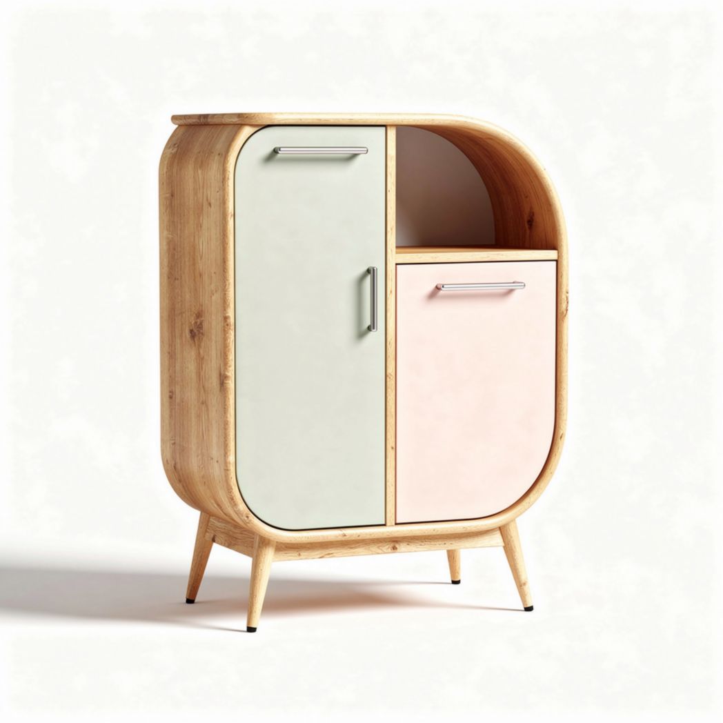 Bamboo cabinet with curved design and two-tone doors dimensions 80 x 40 x 90cm