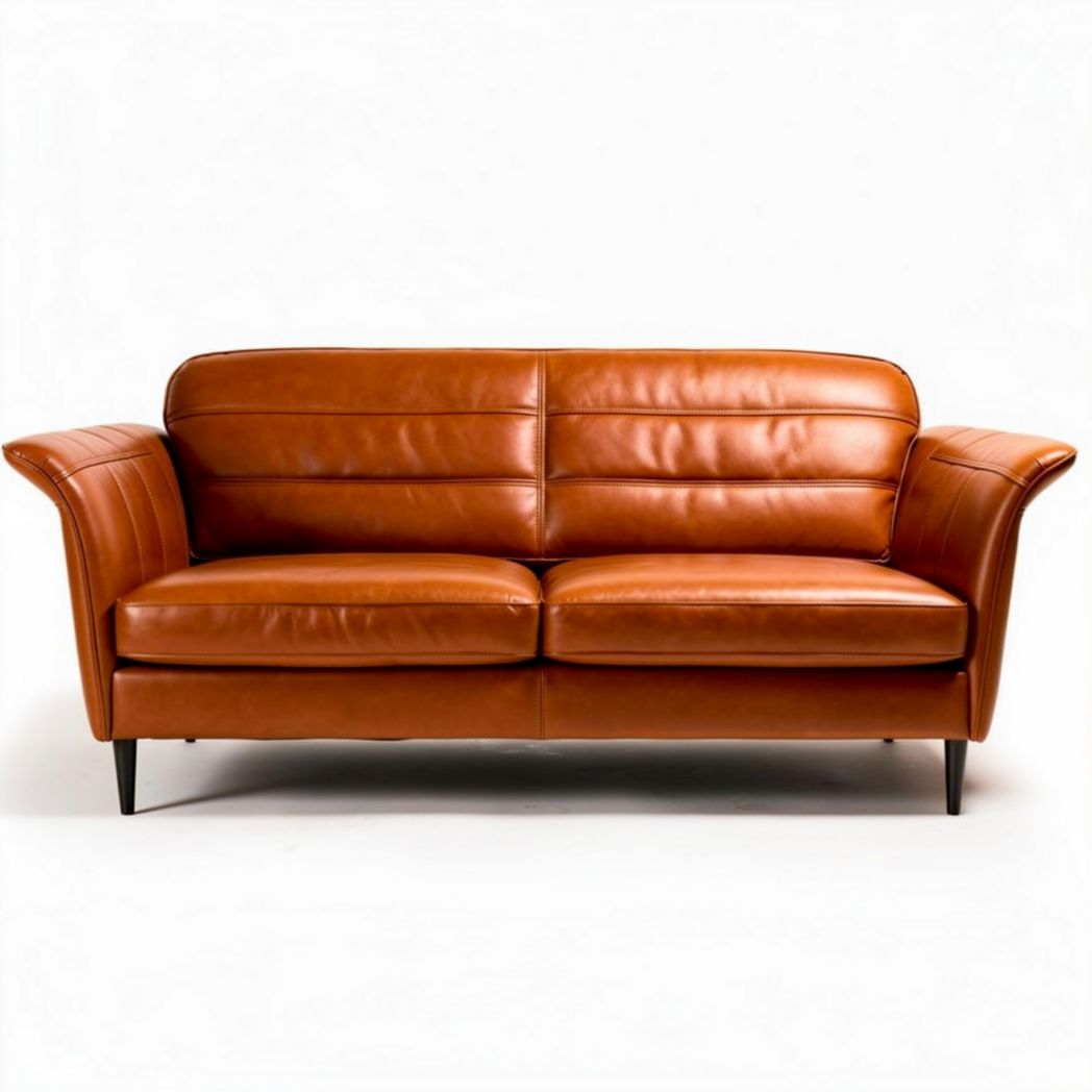 Leather sofa for living room in brown color with dimensions 180 x 90 x 75cm