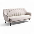 Modern upholstered sofa in light beige fabric with black metal legs 180 x 85 x 75cm